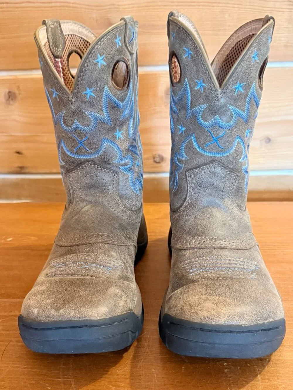 Twisted X pull-on leather distressed boots - brown with blue stars - Women's 9.5 - Picture 2 of 9